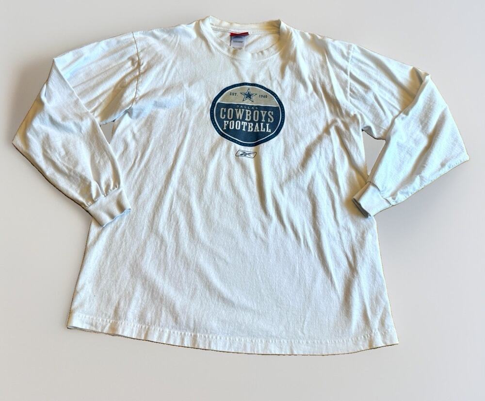Dallas Cowboys M Vintage NFL Team Apparel Reebok Long Sleeve White T Shirt